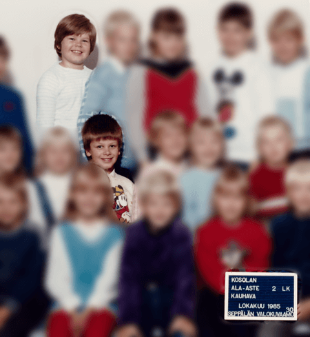 Jukka ja Pasi tokaluokalla Kauhavan Kosolan koulussa 1985