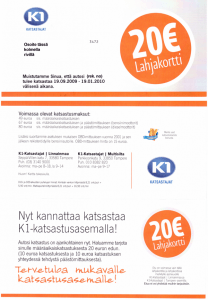 K1 katsastajien myyntikirje. Strategiset tiedot peitetty.