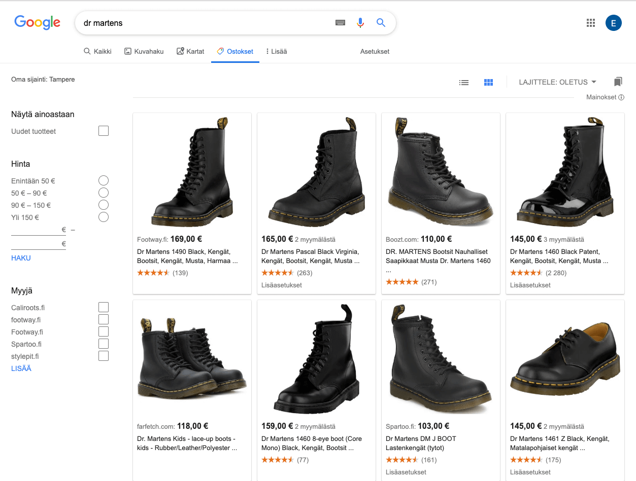 Googlen uusi Ostokset-välilehti