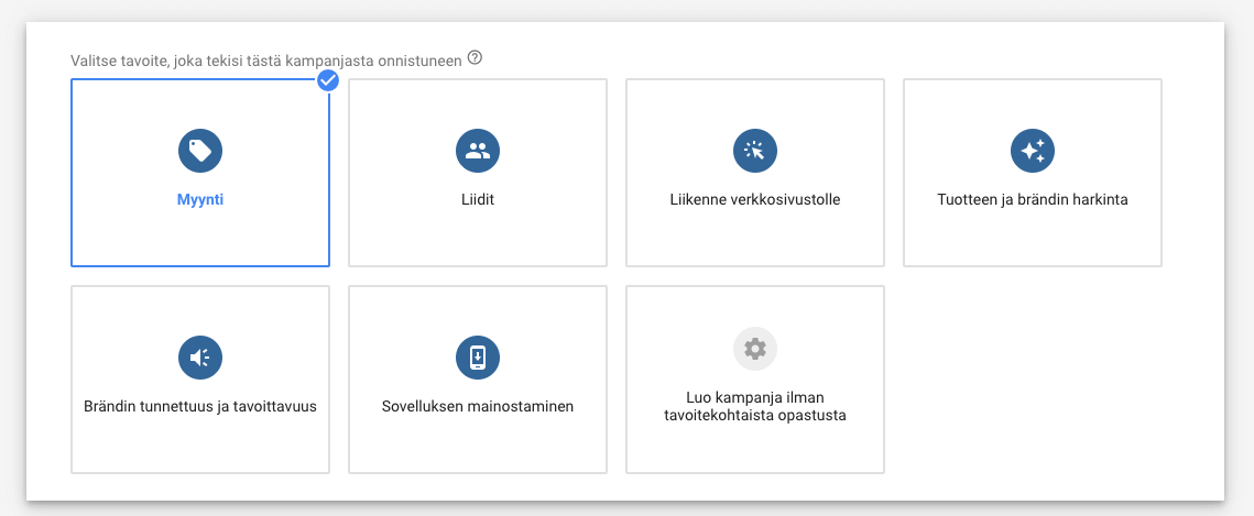 Mainosten tavoitteet Google Shopping
